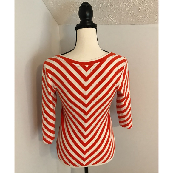 Anthropologie Maeve Women's Orange Striped Front Zip Top - Size Small - Picture 3 of 9